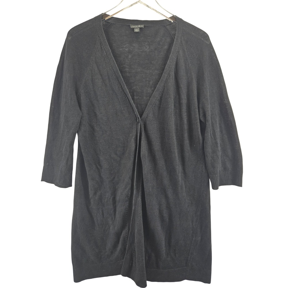Lafayette 148 New York‎ Black 100% Linen Single Button V-Neck Cardigan Large